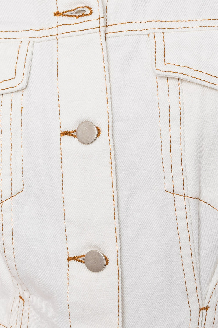 Kendall Pocketed Denim Romper in White