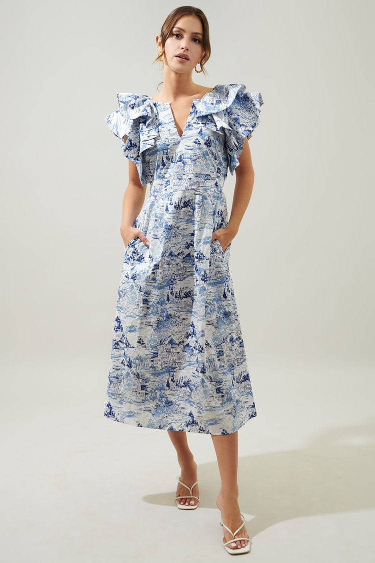 Palmas Ruffle Toile Midi Dress