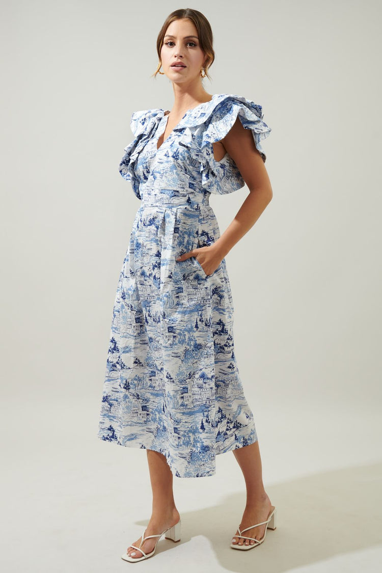 Palmas Ruffle Toile Midi Dress