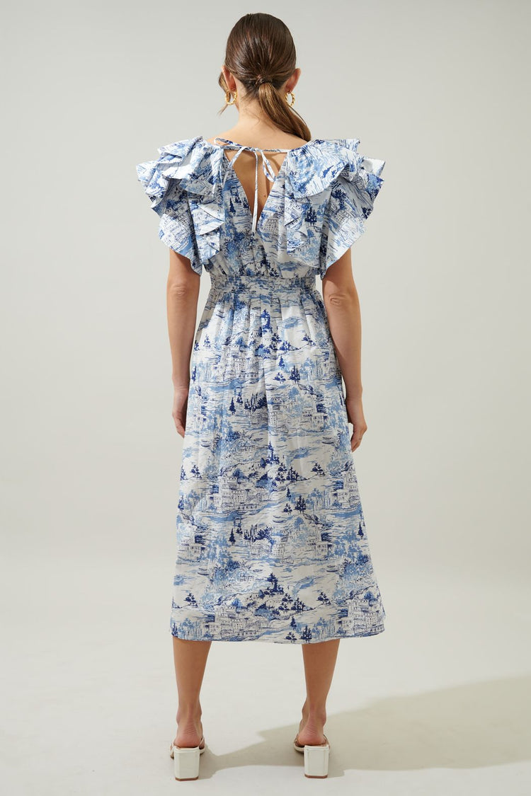 Palmas Ruffle Toile Midi Dress