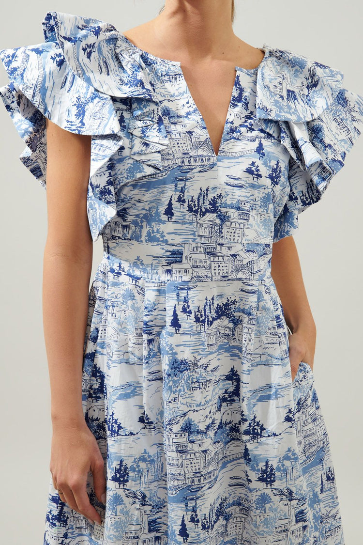 Palmas Ruffle Toile Midi Dress