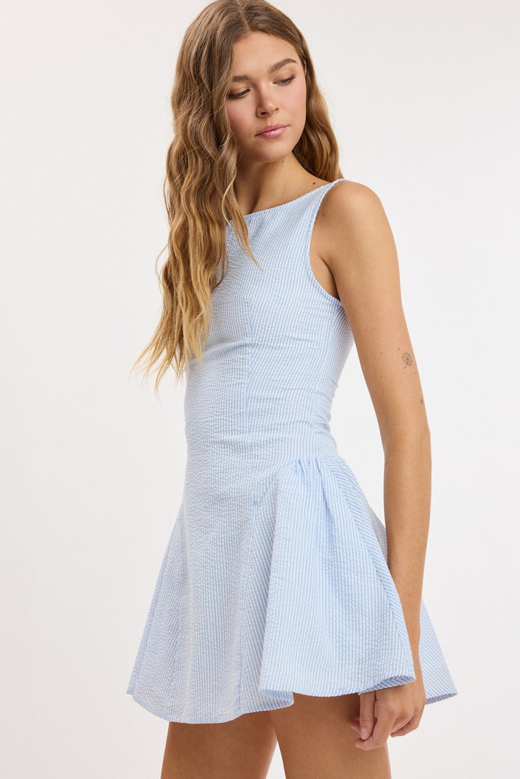 Dollie Seersucker Dress in Blue