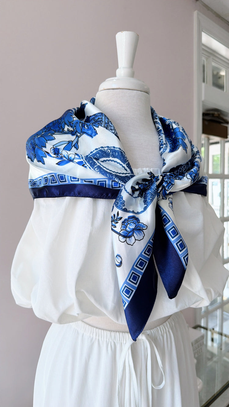 JCB Exclusive | Blue Floral Silk Scarf