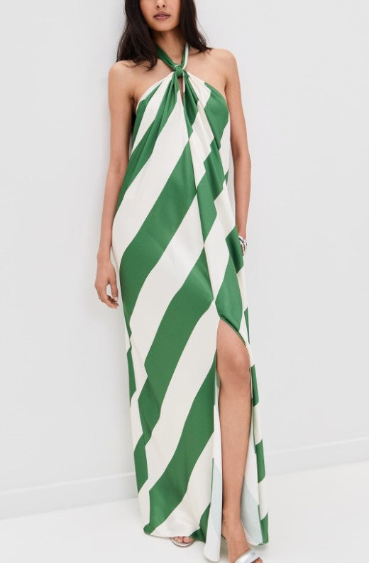 Montce Striped Halter Maxi Dress in Green/White