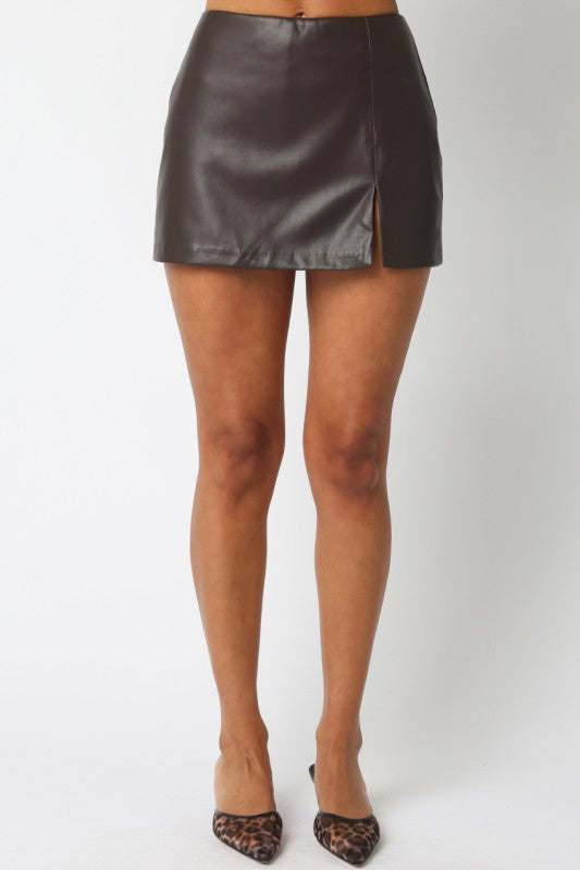 Romei Faux Leather Skort in Brown