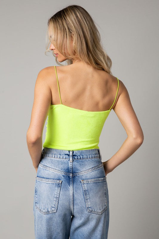 Clea Ruched Strappy Tank in Neon Yellow