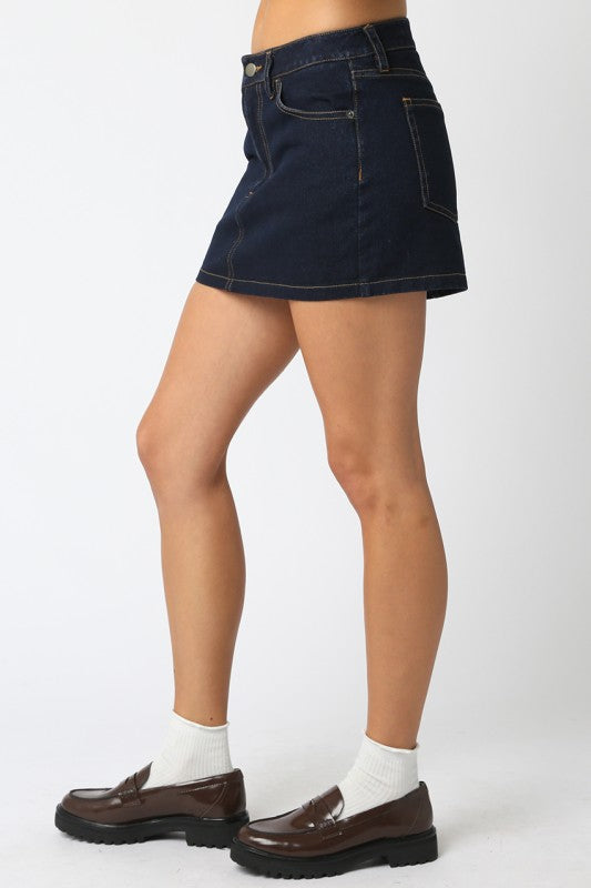 Drew Denim Skirt in Dark Denim