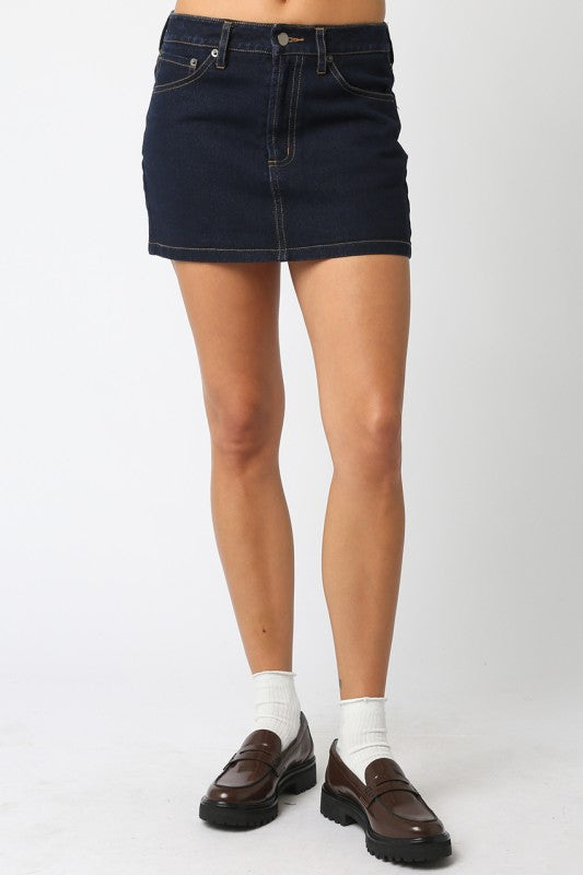 Drew Denim Skirt in Dark Denim