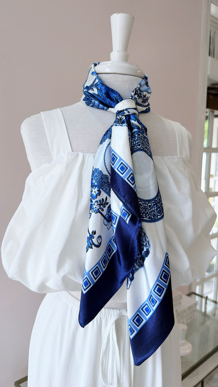 JCB Exclusive | Blue Floral Silk Scarf