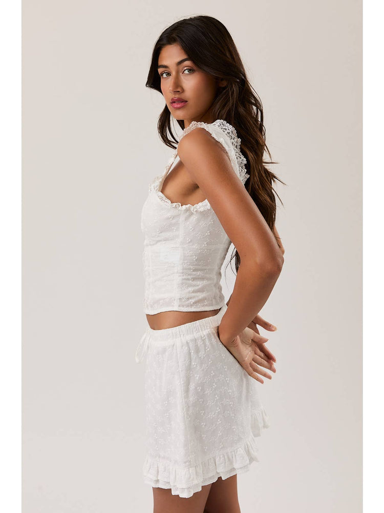 Ellisena Lace Ruffle Top in White