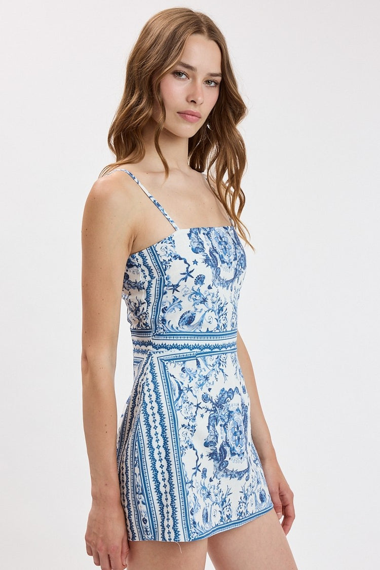 Ivy Tile Dress in Blue/White