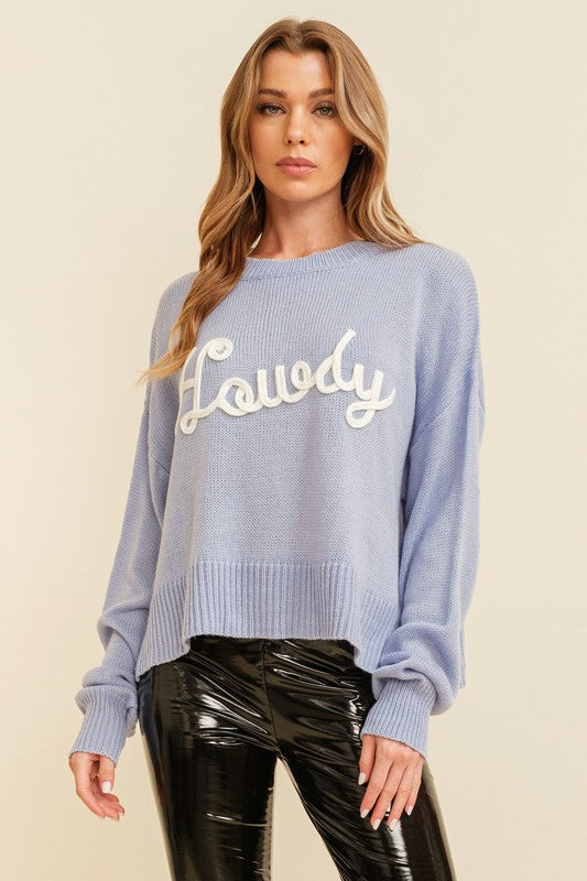 Howdy Sweater in Baby Blue/White
