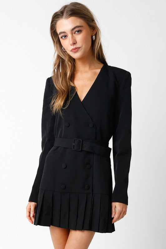 Miller Pleated Blazer Dress in Black