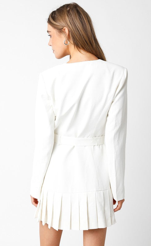 Miller Pleated Blazer Dress in White