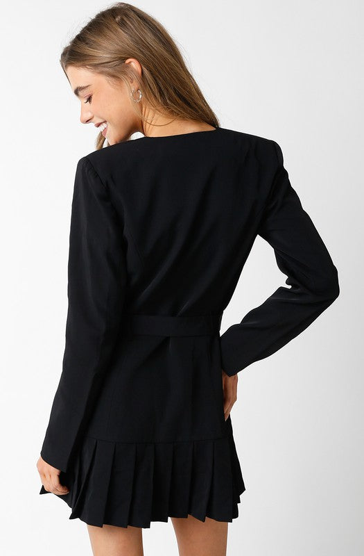 Miller Pleated Blazer Dress in Black
