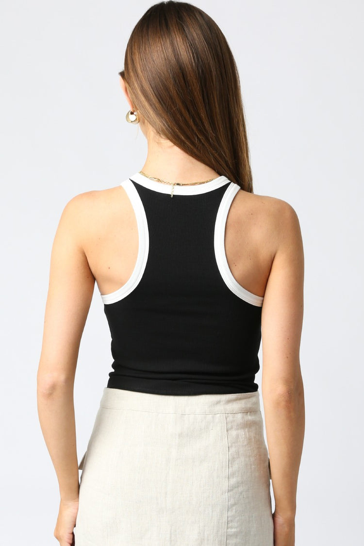 Tove Contrast Trim Tank in Black/White