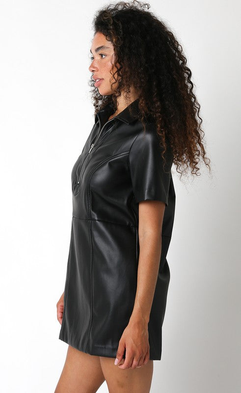 Figgie Faux Leather Dress in Black