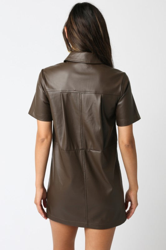 Figgie Faux Leather Dress in Brown