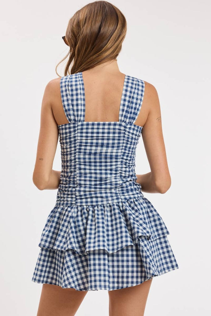 Gemma Gingham Ruffle Dress in Navy