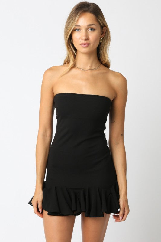 Cammy Strapless Ruffle Dress in Black