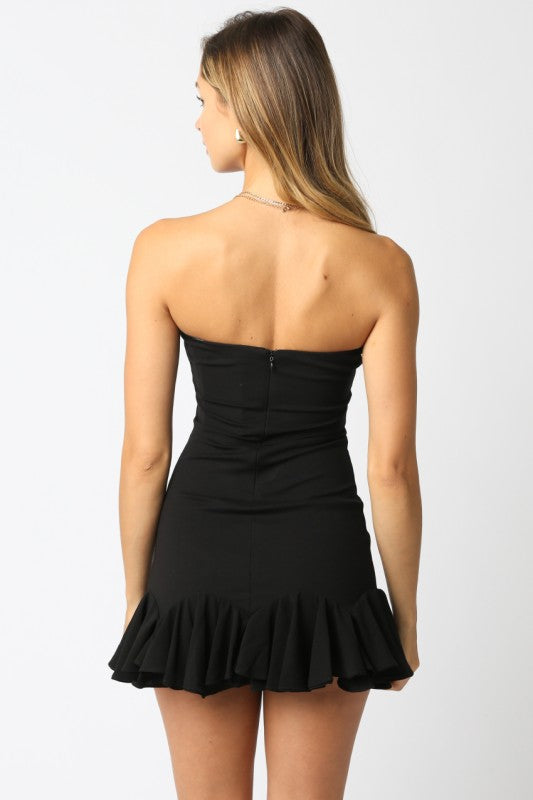 Cammy Strapless Ruffle Dress in Black