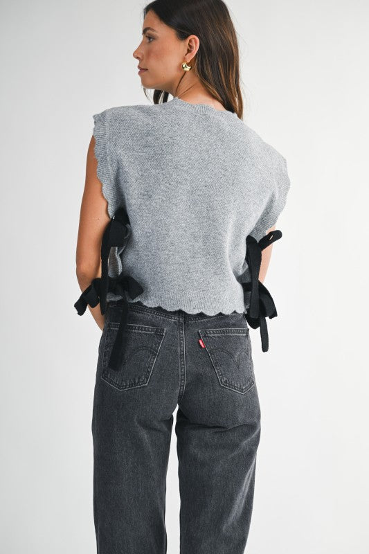 Lollie Floral Side Tie Sweater in Grey