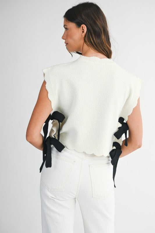 Lollie Floral Side Tie Sweater in Cream