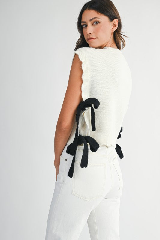 Lollie Floral Side Tie Sweater in Cream