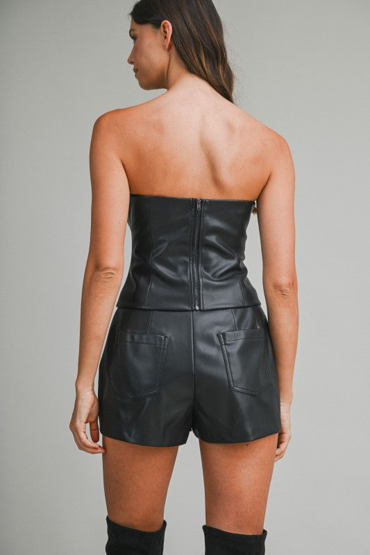 Livie Faux Leather Set in Black