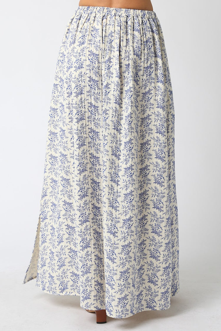 Dewy Floral Maxi Skirt in Blue