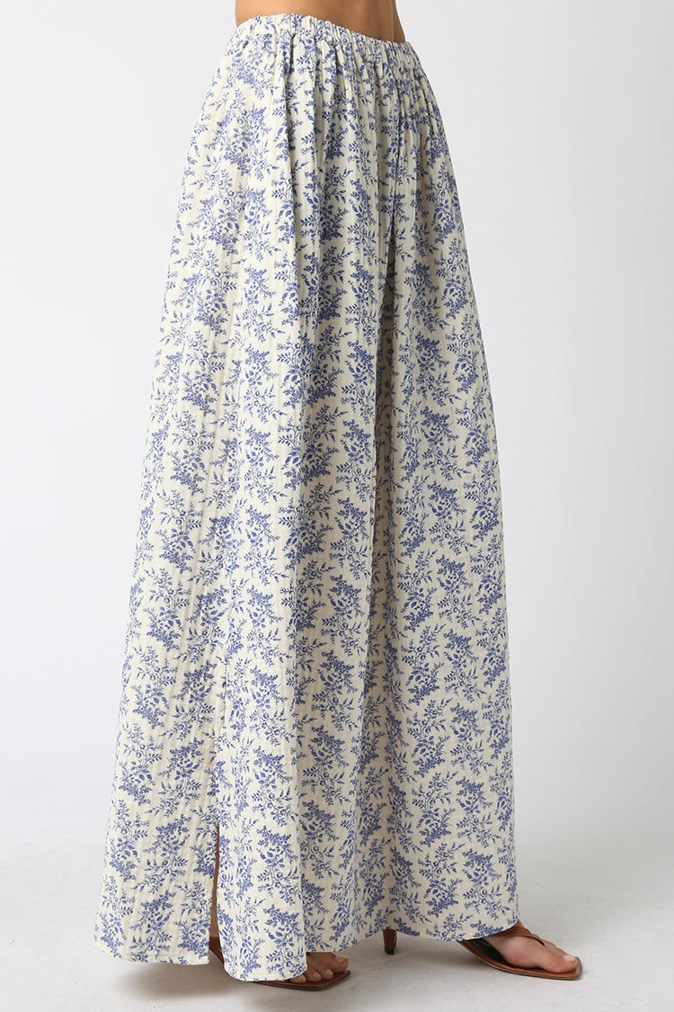 Dewy Floral Maxi Skirt in Blue