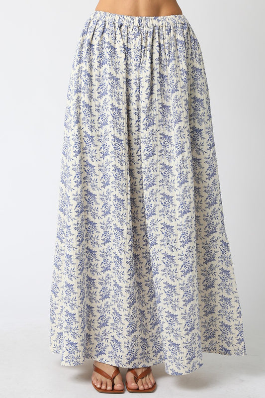 Dewy Floral Maxi Skirt in Blue