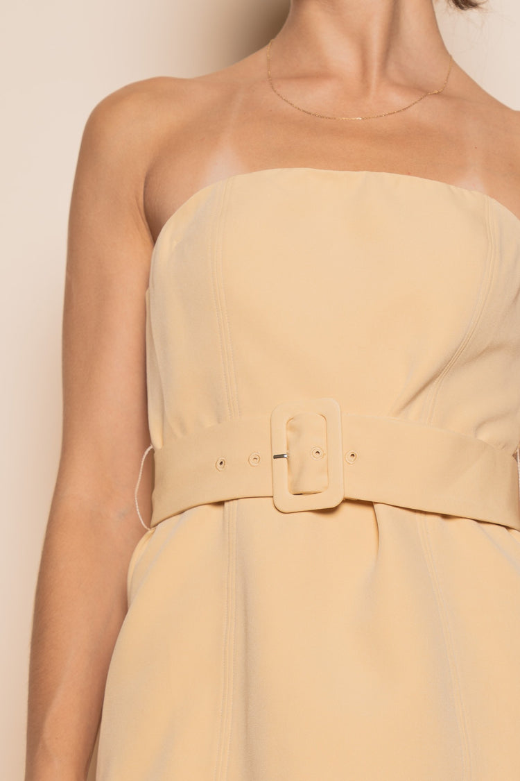 Billie Belted Strapless Dress in Golden