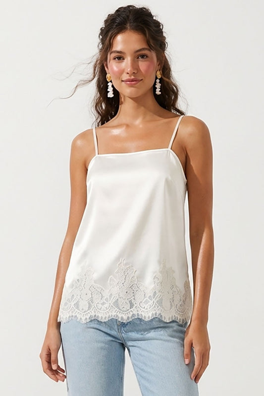 Cat Lace Satin Cami in Cream