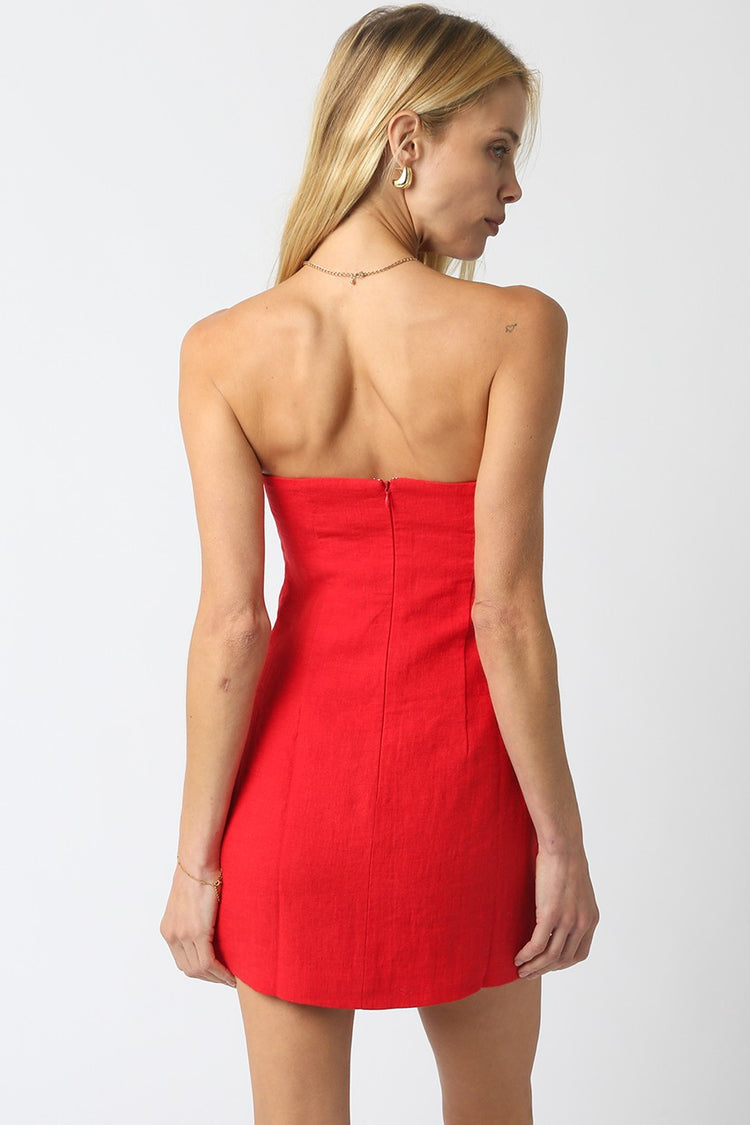 Leland Linen Strapless Dress in Red