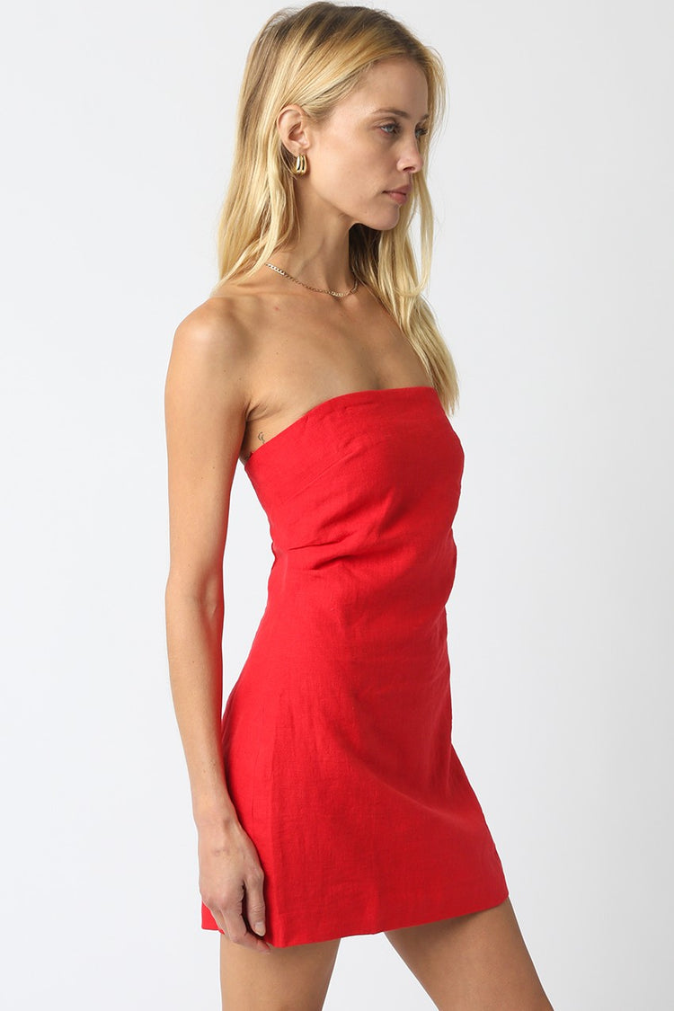 Leland Linen Strapless Dress in Red