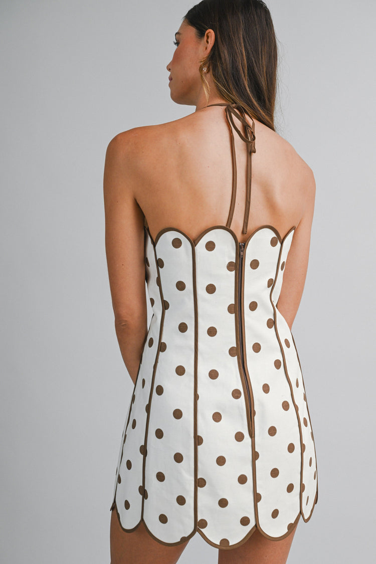 Ninna Polka Dot Halter Dress in Brown