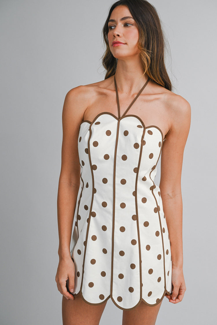 Ninna Polka Dot Halter Dress in Brown