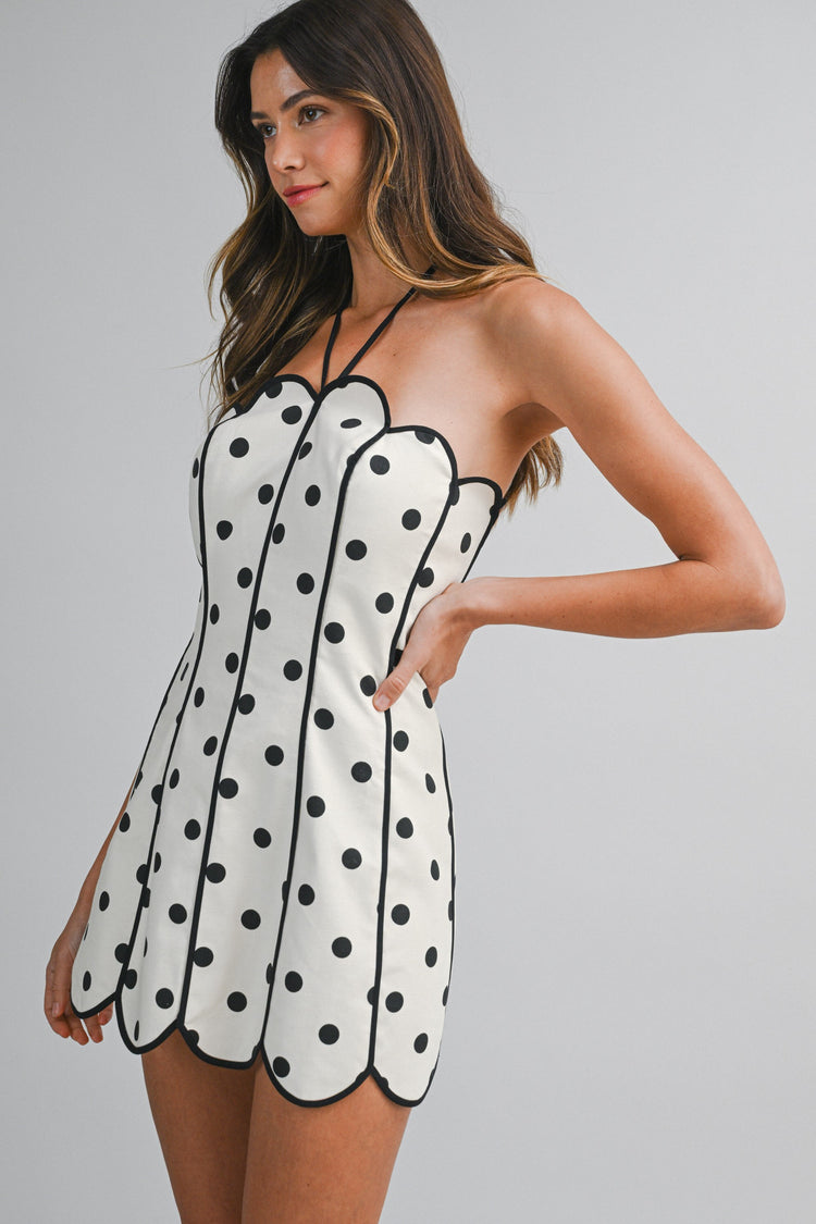 Nicca Polka Dot Halter Dress in Black