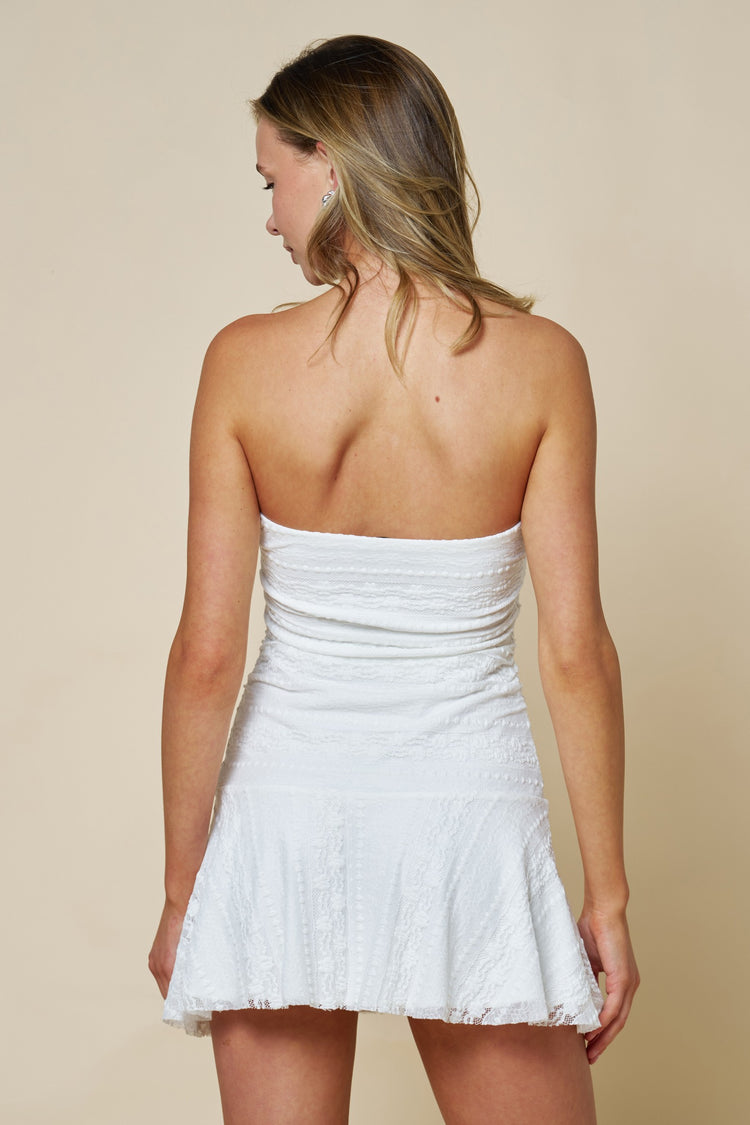 Chloee Strapless Lace Dress in White