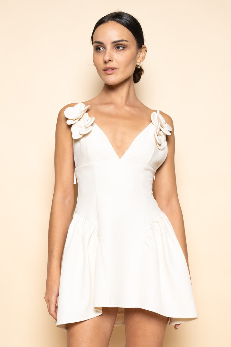 Daphne Flower Dress in Cream