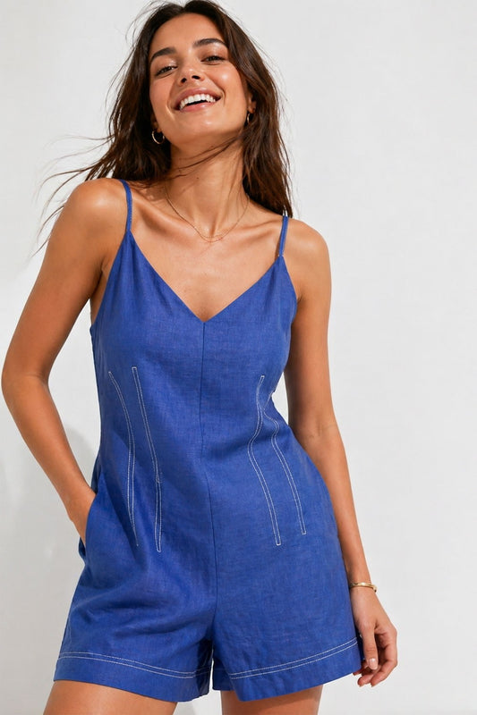Lennon Linen Romper in Royal