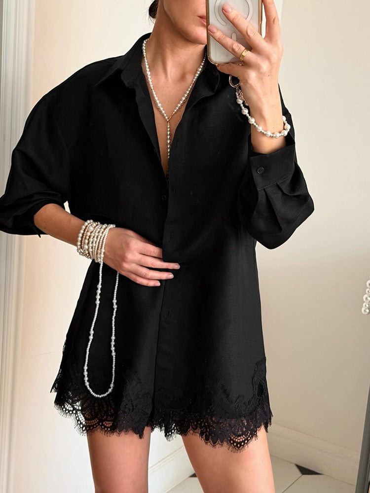 Elerson Lace Linen Set in Black