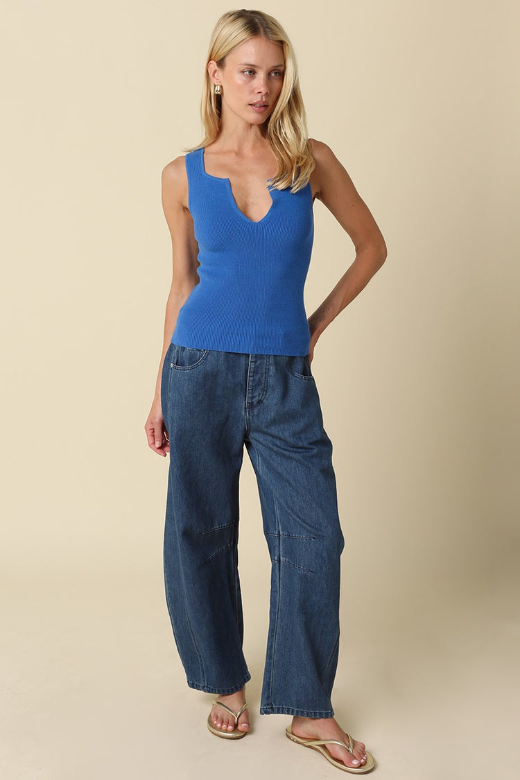 Coco Notch Neck Ribbed Top in Royal