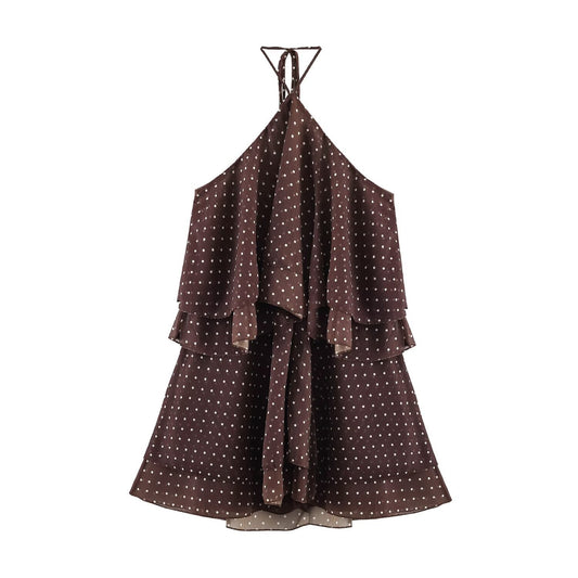Jojo Polka Dot Halter Dress in Brown