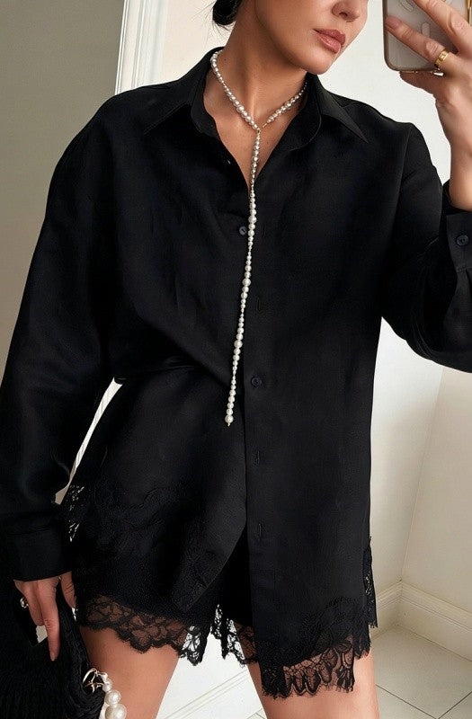 Elerson Lace Linen Set in Black