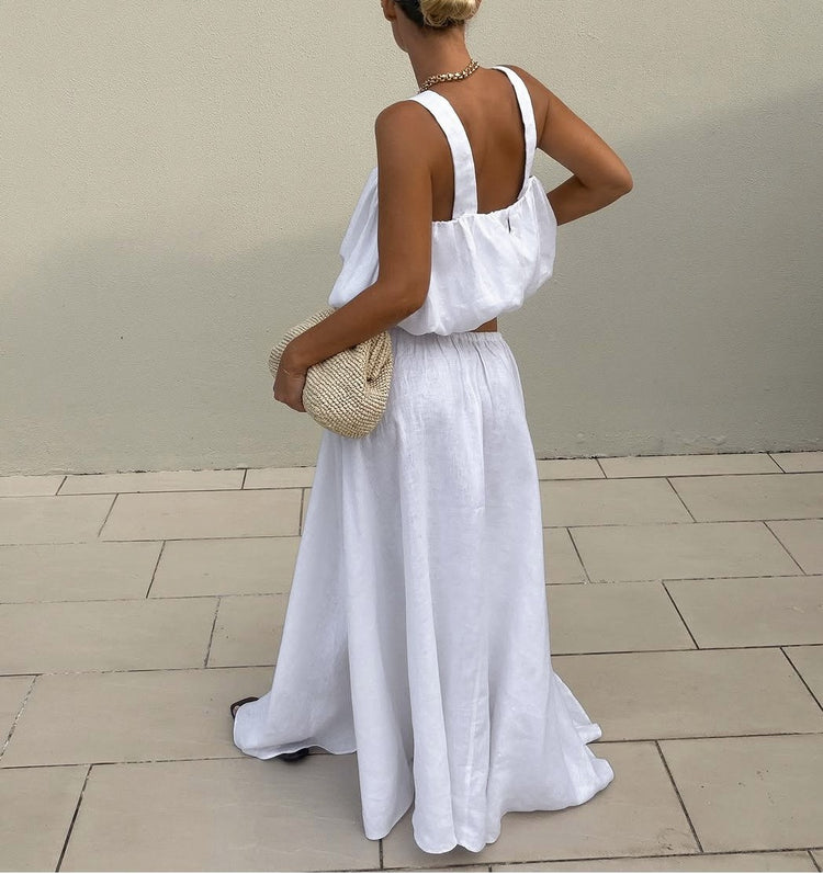 Montauk Linen Skirt Set in White