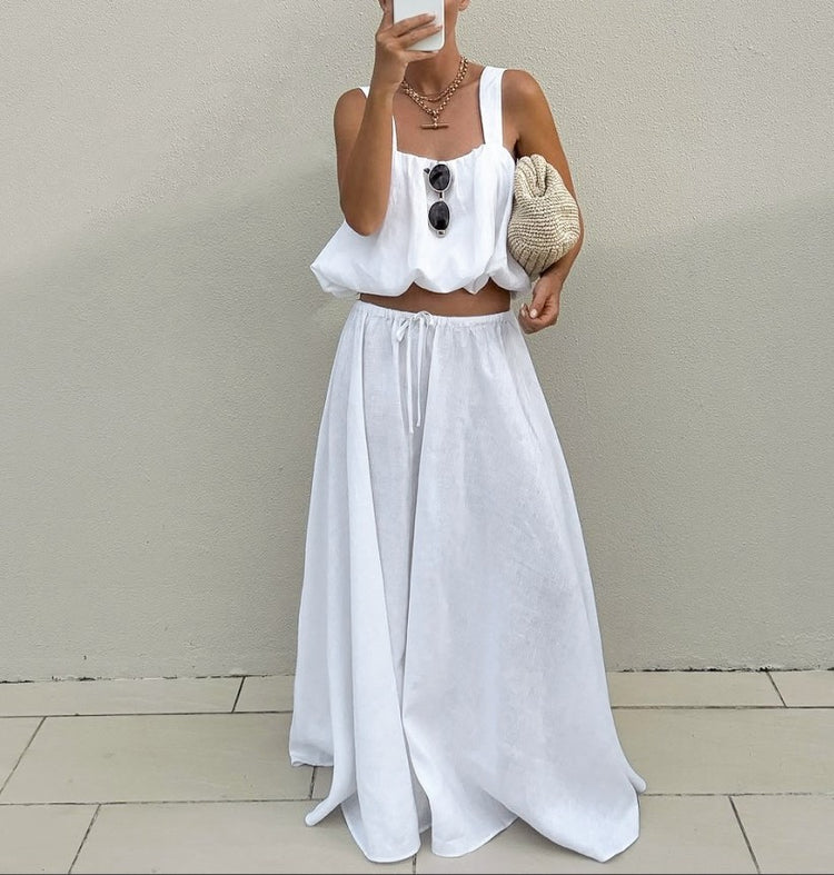 Montauk Linen Skirt Set in White