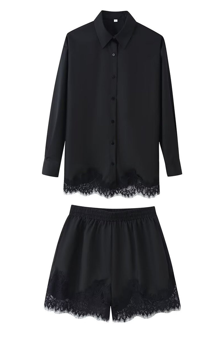 Elerson Lace Linen Set in Black