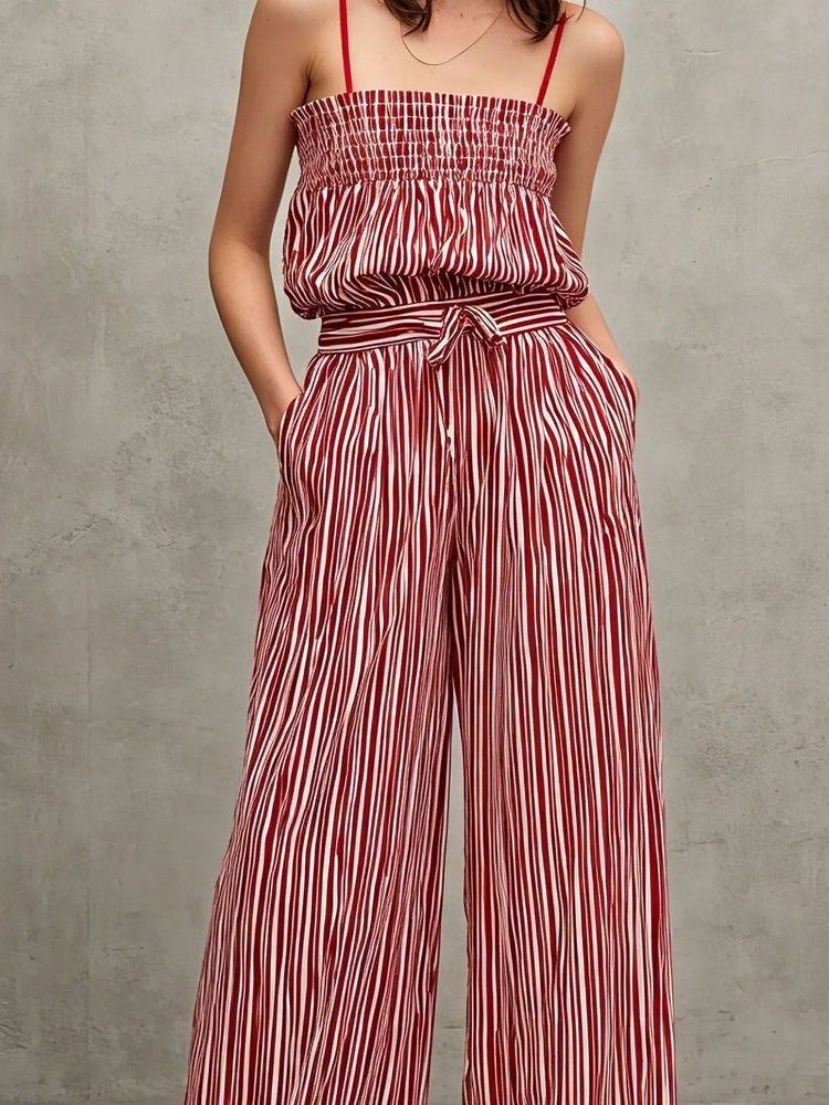 Newport Cinched Stripe Lounge Set in Red